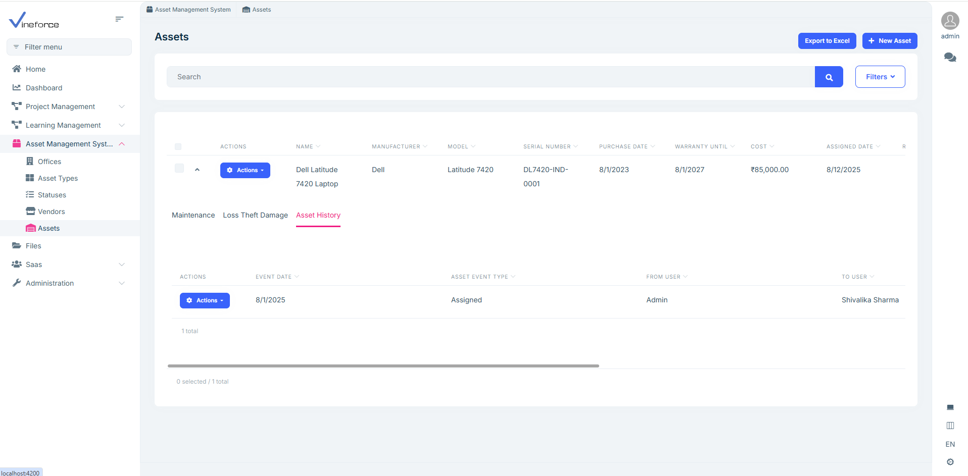Asset records and complete lifecycle history vineforce image