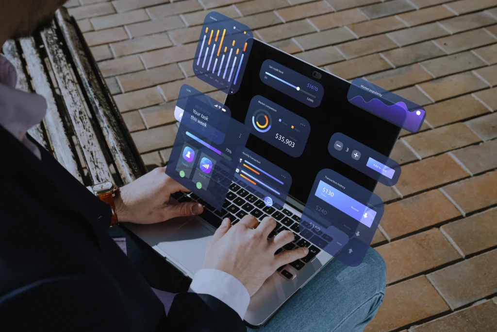 Laptop showing multi-tenant B2B SaaS architecture wireframes